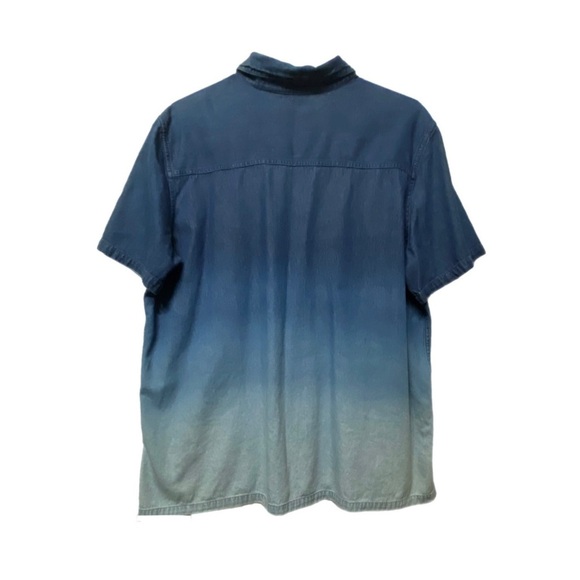 Blouse Plus Size 22-24 Blue Gradient Cotton Short Sleeve Button Collar Pocket - Picture 2 of 8